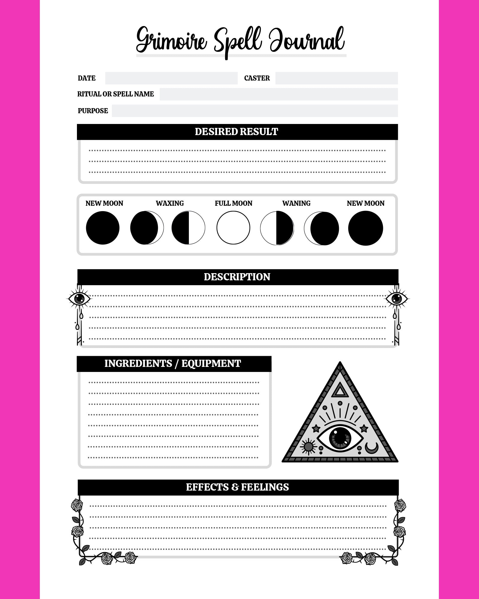 Printable Grimoire Pages, Spell Basics, Book of Shadows Pages, Moon ...