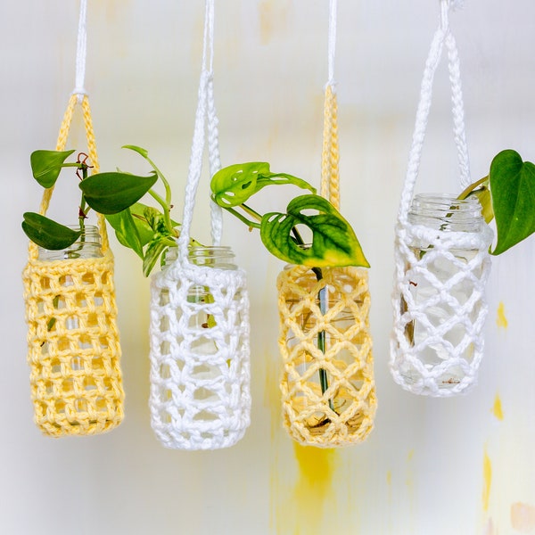 Crochet Plant Hanger Plant Prop Cuttings Station 3 Patterns - Plant Prop Reuse Spice Jar Hanging Vase Crochet Pattern