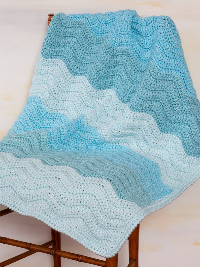 Archer Ripple Chevron crochet baby blanket pattern listing photo by PoplarPatternCompany