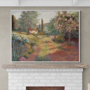 Nostalgic Countryside Landscape Print, Rustic Farmhouse Wall Art Poster, Cozy English Cottage Decor, Fireplace or Living Room Artwork