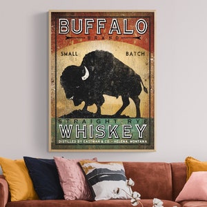 Buffalo Whiskey Poster Print, Framed Whiskey Art, Black Buffalo Wall Art, Rustic Wall Art,Whiskey Art Print,Strong Drink Art,Framed Wall Art