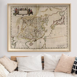 Imperios de Japón: China y Corea, Póster de mapas antiguos de países asiáticos, Decoración de habitaciones asiáticas, Arte chino antiguo, Mapa antiguo de Japón, Mapa coreano