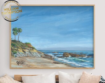 Laguna Table Palms by William Thompson, Palm Trees Poster, Hostel Beach Decor, Seaside Painting Print, Seaside Hotel Room Wall Decor