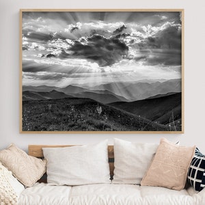 Skys The Limit by Marcus Prime, Cloudy Sky Picture Print, Black and White Relaxing Spa Wall Decor, Nature Landscape Photography Print