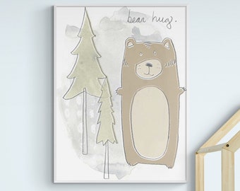 Bear Hug Baby Room Inspo Wall Art, Friendly Bear Wall Art, Cute Animal Wall Art, Adorable Positive Prints, Forest Nursery Artwork