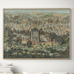 Biblical Art Print, Antique Map of Jerusalem, Ancient Christian Art, Scripture Wall Art,Holy Place Print,Christian Home Decor,Bible Wall Art