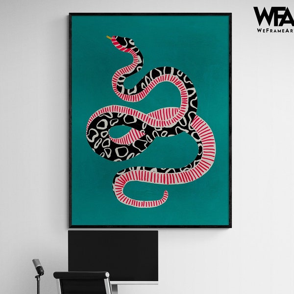 Framed Reptile Painting Print, Colorful Snake Wall Art Print, Snake Painting Print, Red Viper Art, Animal Wall Decor, Framed Wall Art