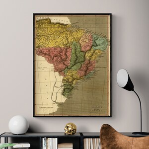 Brasil 1822, antiguo cartel brasileño, decoración latinoamericana, obras de arte sudamericanas, decoración rústica de oficina, impresión para vestíbulo estilo granja