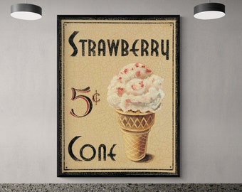 50s Ice Cream Shop Decor, Strawberry Cone Ice Cream Store Decor, Vintage Ice Cream Shop Wall Art, Ice Cream Area Buffet Decor Idea