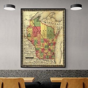 Wisconsin showing The Milwaukee and Horicon Rail Road 1857 by Vintage Maps, Wisconsin Railroad Poster, Antique US Train History Poster