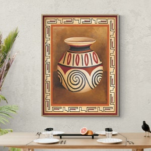 Cerámica del Suroeste IV, Arte mural con jarrón en tonos tierra, Idea de regalo de cerámica, Impresión de póster de decoración rústica para oficina, Arte mural de cabaña pequeña