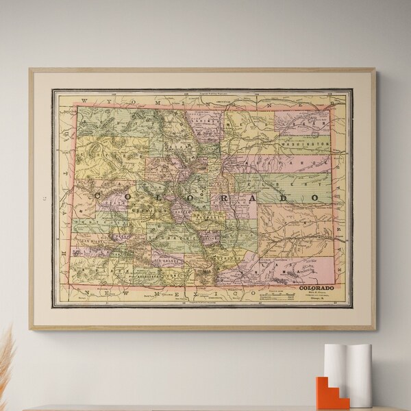 Vintage Map Colorado Etsy