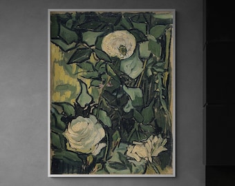 Roses by Vincent Van Gogh, White Flower Decor, Soft Rose Print, Floral Wall Art, Van Gogh Famous Prints,Green Nature Art Print,Rose Wall Art