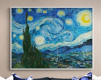 The Starry Night by Vincent Van Gogh Oil Painting Print, Framed Starry Night Print, Vincent Van Gogh Print, Van Gogh Art, Framed Wall Art