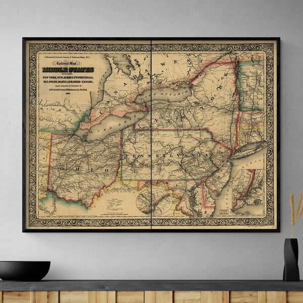 Civil War Railroad Map 1862, Ralway Poster, American Civil War History Print, Railroad History Poster, US Historic Decor,Rustic Railroad Map