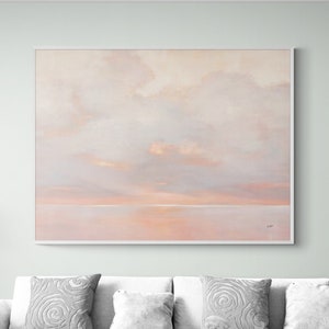 Glint on the Horizon by Julia Purinton Painting Print, Framed Soft Clouds Print, Pink Clouds Art, Cloudy Sky Wall Art, Framed Wall Art