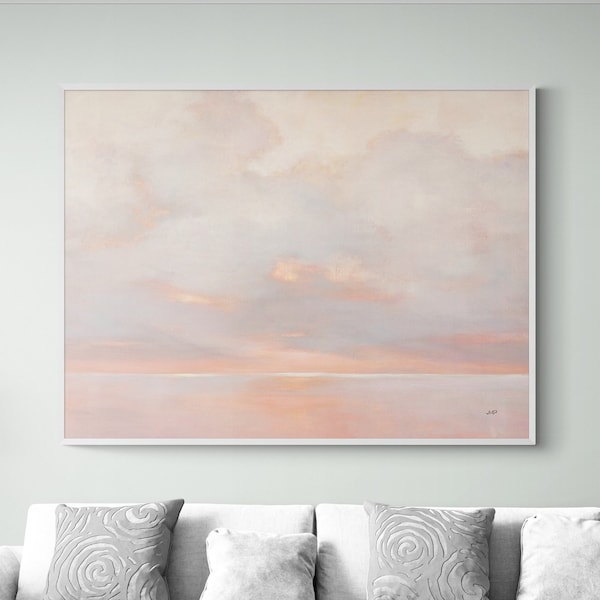 Glint on the Horizon by Julia Purinton Painting Print, Framed Soft Clouds Print, Pink Clouds Art, Cloudy Sky Wall Art, Framed Wall Art