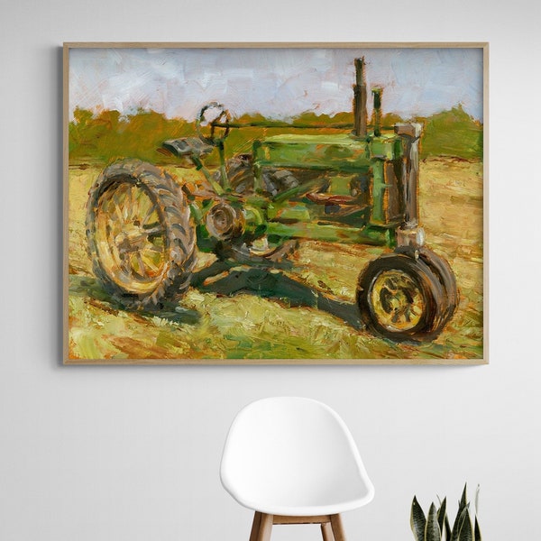 Rustic Tractors I by Ethan Harper, Green Tractor Painting Print, Rustic Farmhouse Wall Decor, Modern Barn Wall Art, Farmer House Decor