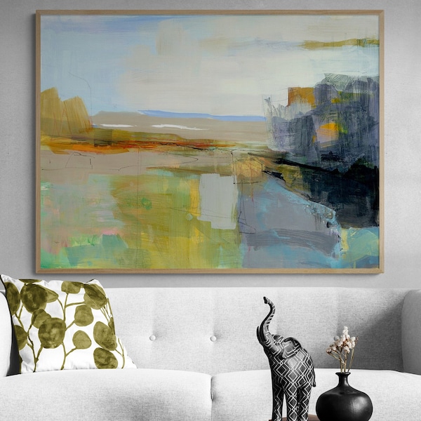 Summer Abstract Painting Print, Framed Warm Tone Oil Painting Print, Landscape Extra Large Wall Art Abstract Print, Framed Wall Art