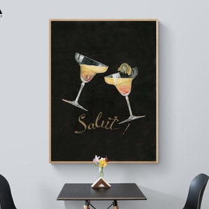 Impresión artística de margarita, póster de cóctel enmarcado, decoración de carrito de bar, arte de cóctel de margarita, impresión de póster de tequila, decoración de pared de bar, arte de pared enmarcado