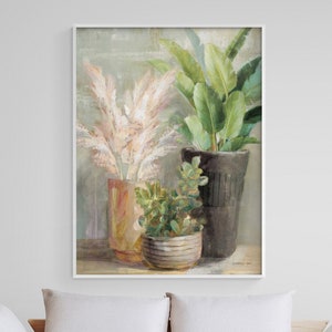 Indoor Garden III by Danhui Nai, Three Plants In Pot Print, Nature Art Print, Plants Oil Painting Print, Nature House Decor, Framed Wall Art