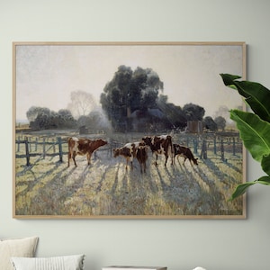 Grazing Cows Painting Print, Framed cow Painting Print, Elioth Gruner Painting, Modern Farmhouse Decor, Western Wall Decor,Cowboy Wall Art