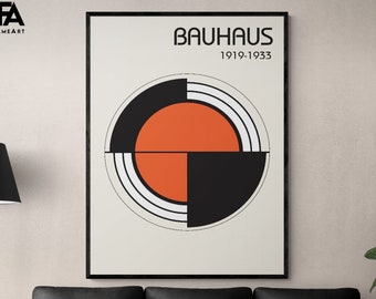 Framed Bauhaus Poster, Bauhaus Style Wall Art, Minimalist Wall Art, Orange and Black Bauhaus Print, Framed Wall Art, Oversized Wall Art