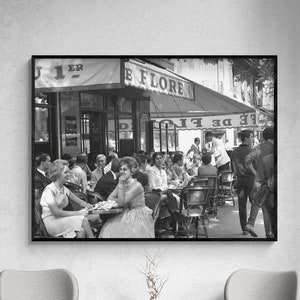 Fotografía en blanco y negro de Café de Flore, arte mural de oficina de Barista, arte mural de cafetería francesa, idea de regalo con imagen de París