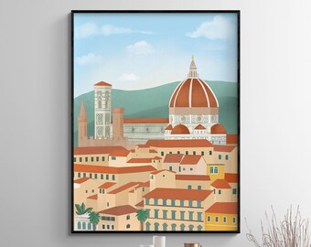 Florence Duomo Artwork, Cathedral of Florence Italian Wall Art, Italian City Poster Print, Italy Wall Art, Florence Artwork