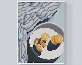 Lemon Art Painting, Framed Lemon Print, Slice Fruit Decoration, Realistic Fruit Painting Print, Citrus Wall Decor, Lemon Slices Print