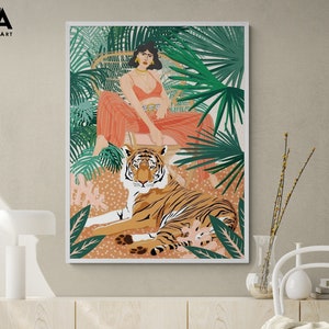 Tiger Painting Print, Framed Female Painting Wall Art, Nature Wall Decor, Jungle Wall Art Print, Framed Wall Art, Oversized Wall Art
