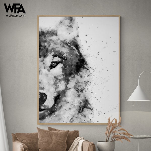 Black and White Wolf Painting Print, Framed Wolf Watercolor Print, Wolf Wall Art, Framed Wall Art, Oversized Wall Art, Large Wall Art