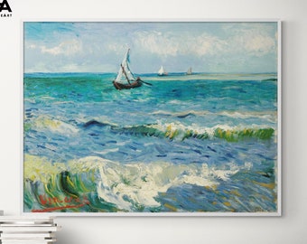 Seascape at Saintes-Maries by Vincent Van Gogh, Framed Sea Wall Art Print, Beach Wall Art, Vincent Van Gogh Print, Framed Wall Art