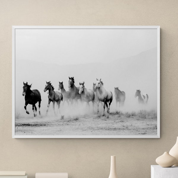 Horses Running Photography Print, Framed Equine Wall Art, Black and white Horse Photo Wall Decor, Framed Wall Art, Oversized Wall Art