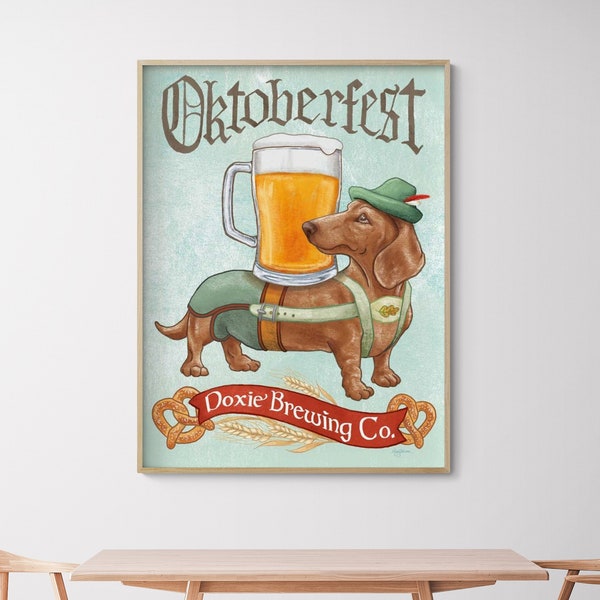 Beer Dogs III by Mary Urban, Cute German Dachshund Poster, Oktoberfest Wall Decor, Beer Festival Poster Print, Good Dog Wall Decor