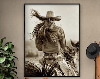 Windswept Horse Ride Cowgirl Photo