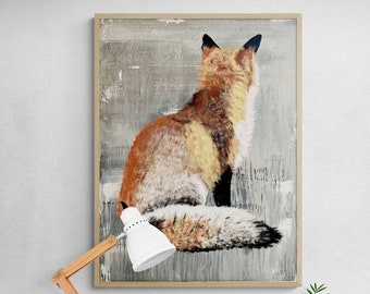 Red Fox Oil Painting Print, Framed Wild Animal Art, Cute Fox Painting, Animal Poster Print, Adorable Fox Art Poster, Framed Wall Art