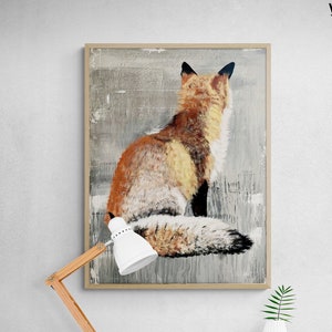 Red Fox Oil Painting Print, Framed Wild Animal Art, Cute Fox Painting, Animal Poster Print, Adorable Fox Art Poster, Framed Wall Art