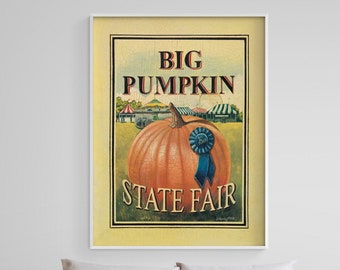 Huge Pumpkin State Fair Vintage Classic Farmhouse Decor Idea, Farmers Market Office Decor Idea, Orange Vegetable Decor Idea