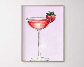 Strawberry Daiquiri Girly Cocktail Mini Bar Decor, Soft Pink Straberry Kitchen Themed Decor, Girls Sorority House Basement Decor