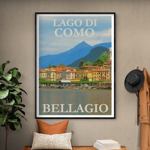 Lake Como Italy Travel Poster, Europe Travel Decor, European Artwork, Small Cabin Poster Print, Framed Summer Chalet Wall Art
