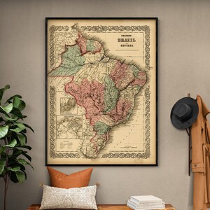 Brasil 1871, Arte mural sudamericano, Impresión de póster brasileño, Decoración brasileña antigua, Impresión rústica de decoración de casa de playa latinoamericana