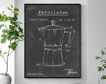Percolator Blueprint Black and White Wall Art, Coffee Pot Poster Print, Coffee Maker Poster, Cafeteria Wall Art, New Coffee Shop