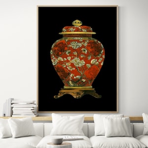 Jarrón de porcelana roja II, decoración de pared para hostal pequeño, póster de jarrón rojo, decoración de pared para oficina en casa, póster con idea para remodelar un dormitorio rojo