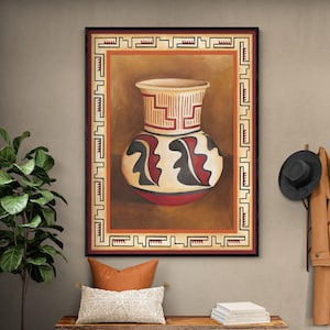 Póster de jarrón de cerámica rústica, idea de regalo con marco hecho a mano, decoración de jarrón cremoso, decoración en tonos tierra, póster con idea para remodelar la cocina de una tía