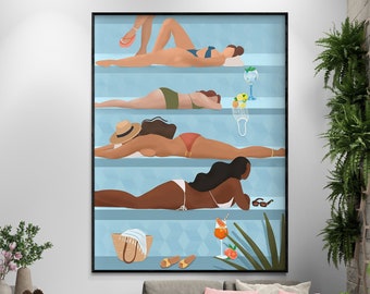 Girls Spa Day Poster, Traveling Besties Hotel Pool Artwork, Besties Travel Lazy Pool Day Wall Art, Besties Vacay Home Art