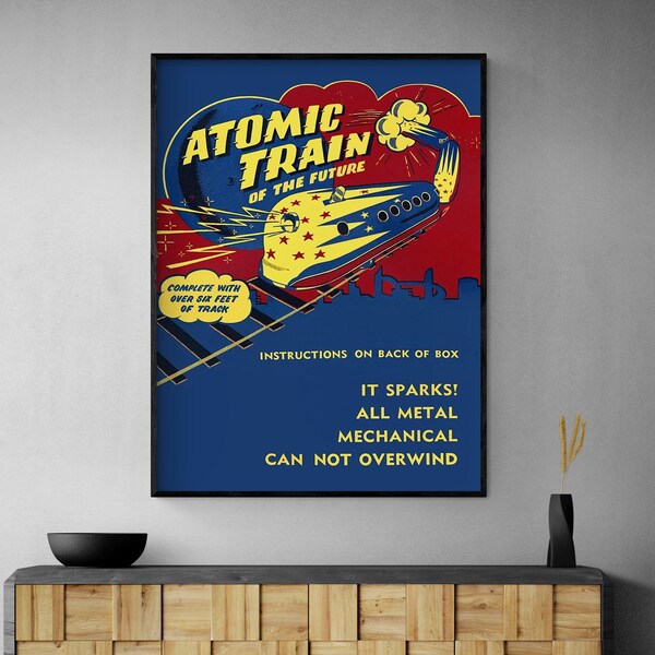 Retro Train Room Poster Gift Idea, Fun Train Wall Art, Father and Son Room Wall Art, Son Bedroom Remodel Idea, Gift for Husband