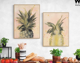 Set of 2 Pineapple Painting Prints, Framed Tropical Fruits Prints, Citric Fruits Prints, Framed Wall Art, Oversized Wall Art, Large Wall Art