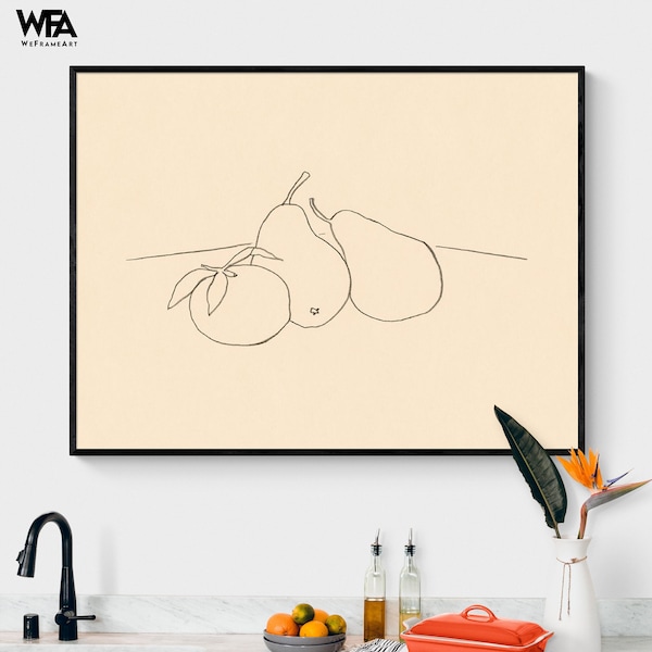 Fruit Line Drawing IV by Victoria Barnes Print, Framed Pear Drawing Print, Citrus Wall Decor, Fruits Line Art Print, Framed Wall Art