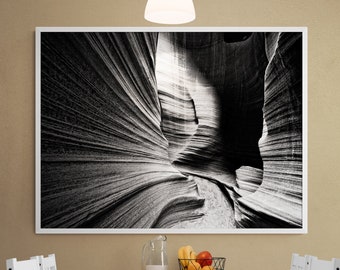 Black and White Slot Canyon Photography, Framed Canyon Wall Art, Rocky Landscape Print, Nature Photo Art,Framed Wall Art,Oversized Wall Art